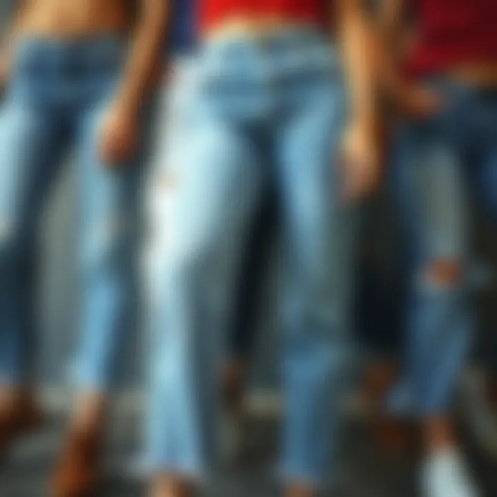 Diverse Styles of Frayed Hem Jeans A collection of frayed hem jeans in various styles and washes