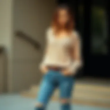 Chic Ensemble with Frayed Hem Jeans A stylish outfit featuring frayed hem jeans with a chic top