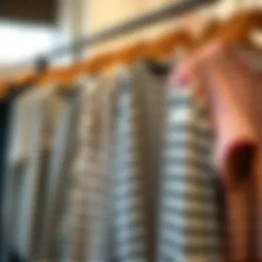 Diverse Styles of Striped Long Sleeve Tees Various styles of striped long sleeve tees displayed on a rack